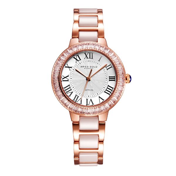 ARIES GOLD ENCHANT CAPELLA ROSE GOLD STAINLESS STEEL L 5015Z RG-W WHITE CERAMIC WOMEN'S WATCH